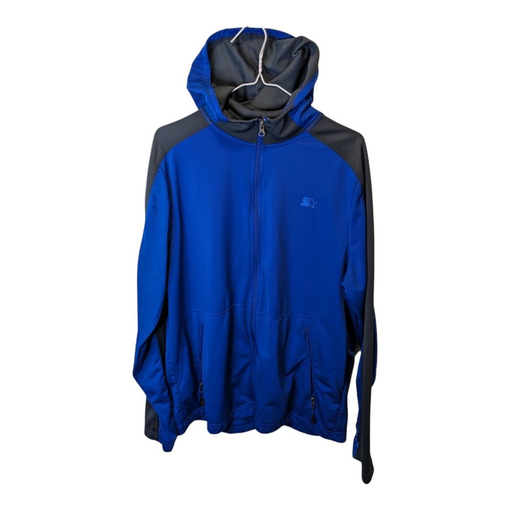 Starter Men's Jacket Hoodie Pullover Full Zip Blue & Gray Size L.